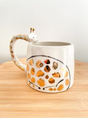 Anthropologie & Gail CC Fauna Fete Ceramic Giraffe Mug Ivory/Gold - Retired